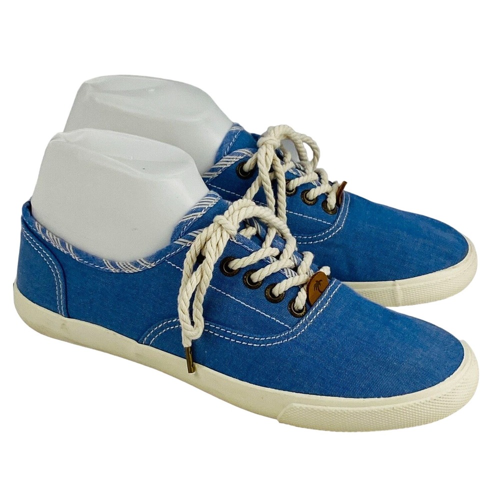 Womens 9.5 Margaritaville Sneakers Blue Chambray Fabric Lace Up Shoes Casual